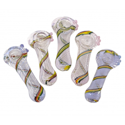 3.5" Slyme & Rasta Twisted Ribbon Flat Mouth Clear Spoon Hand Pipe - (Pack of 5) [ZD226]